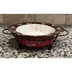 TEMPTATIONS FLORAL LACE .5 Qt. ROUND Scalloped Edge BAKING DISH W/ Rack 796569